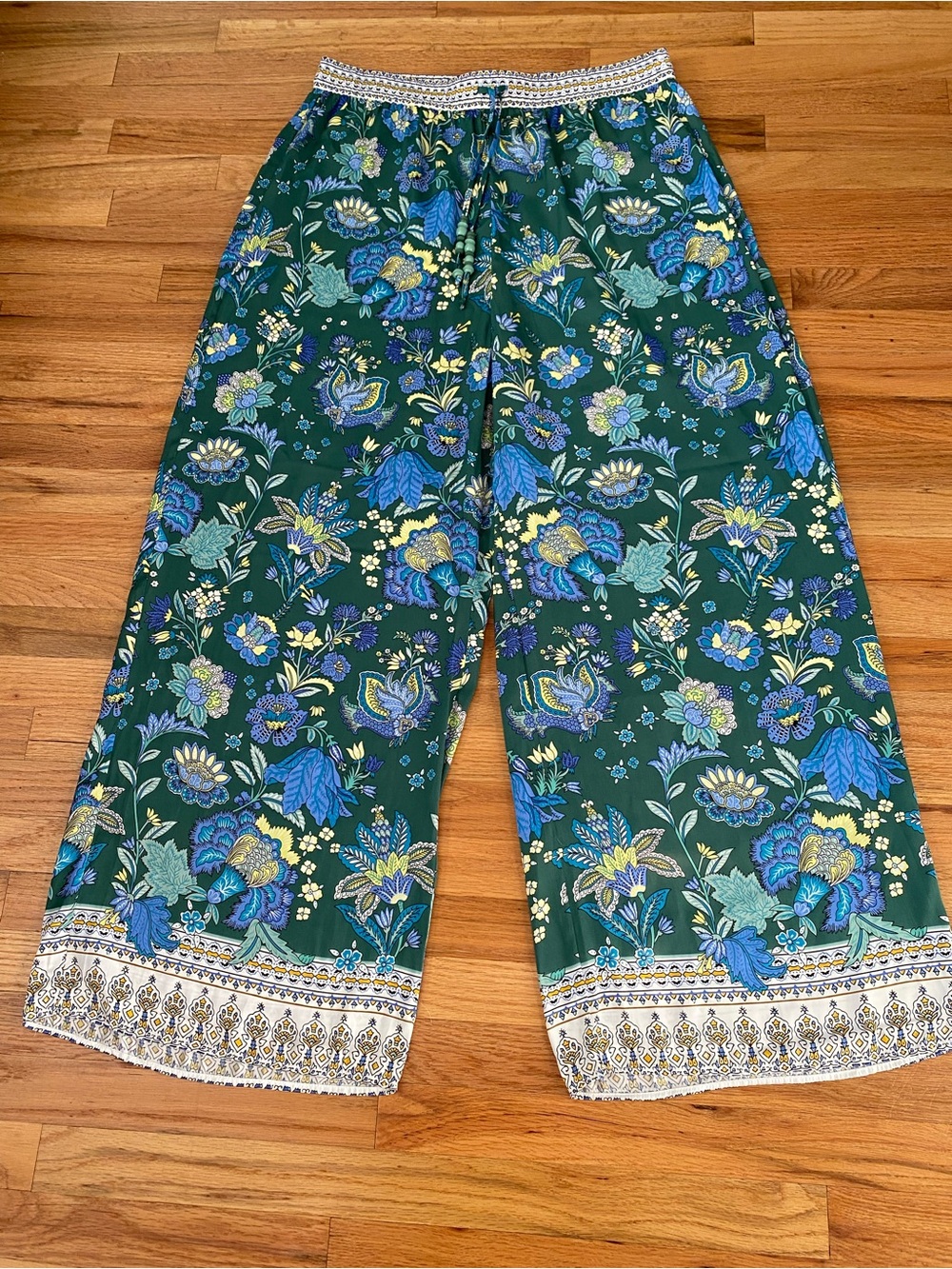 Floral Wide-Leg Pants in Forest Green